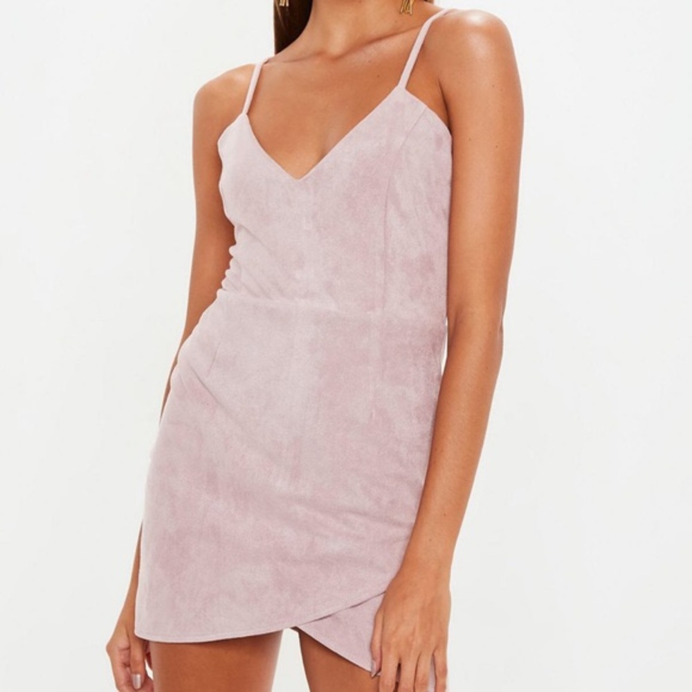 Missguided Petite Pink Faux Suede Mini Dress